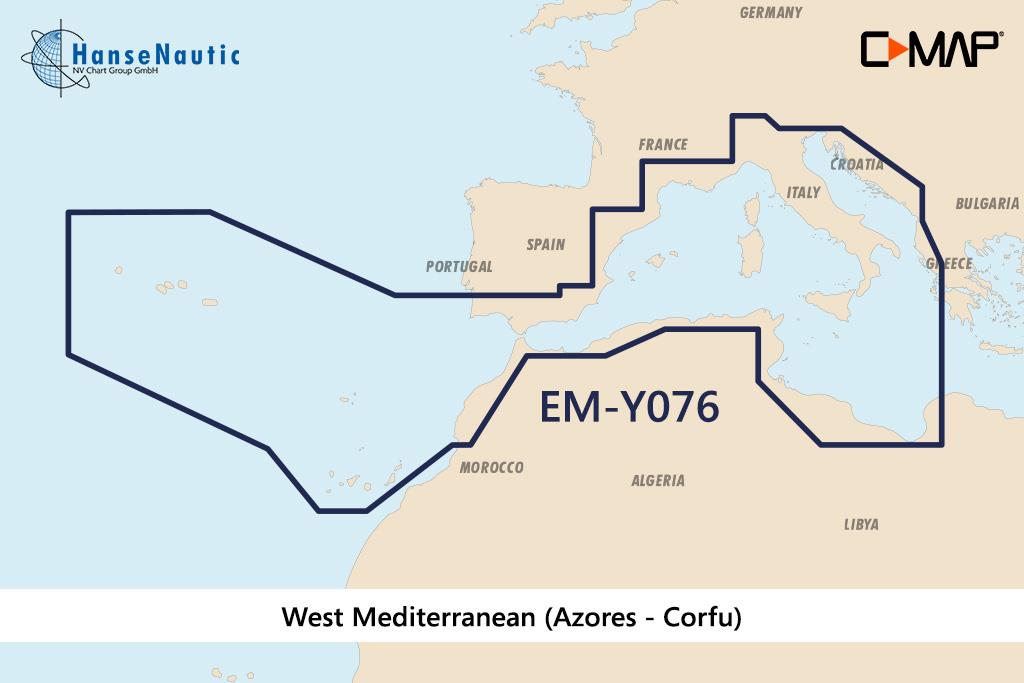 C-MAP Reveal Mittelmeer Gibraltar-Korfu Azoren u. Kanaren (South-West European Coasts) EM-Y076
