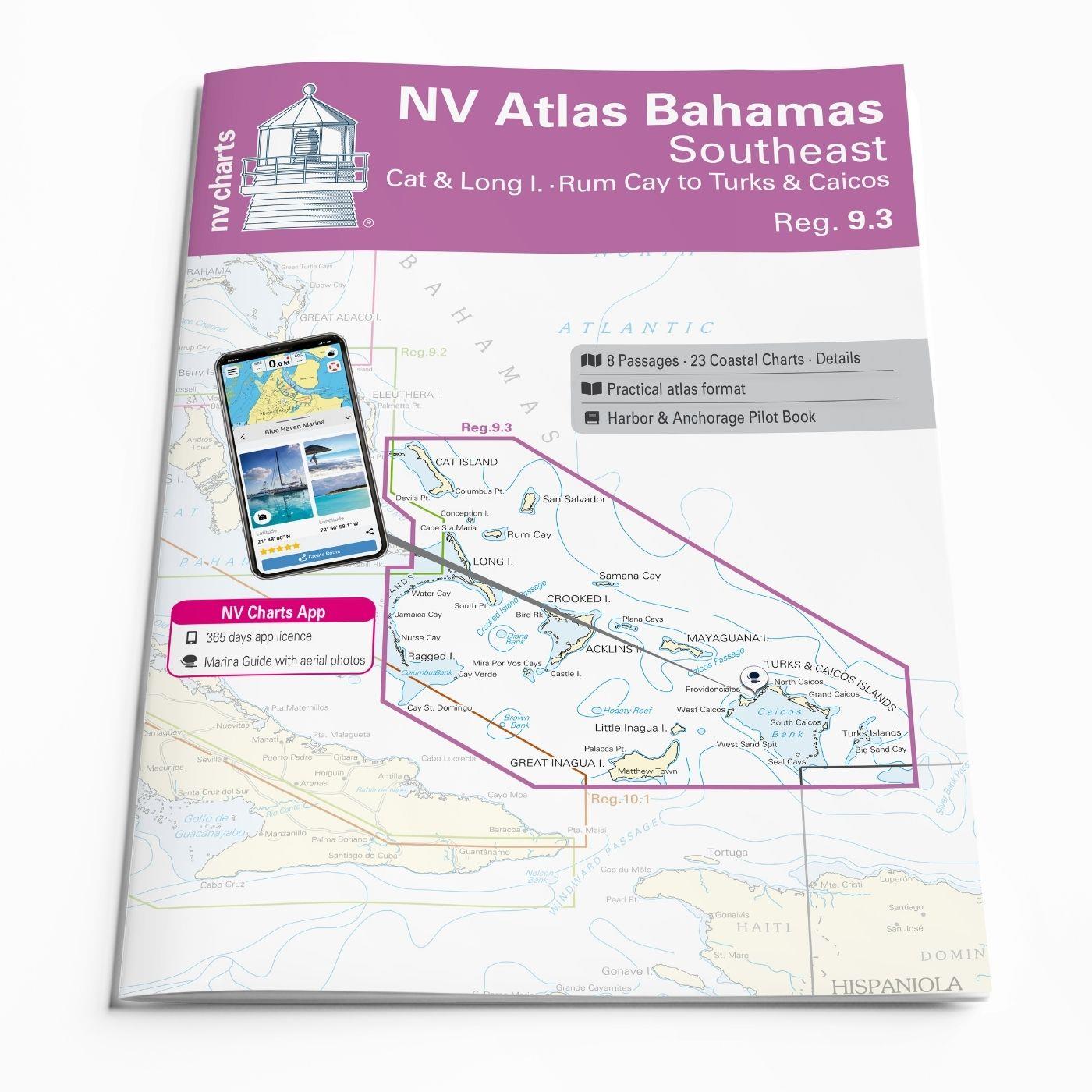 NV Charts Bahamas 9.3 - South East, Cat & Long Island - Rum Cay to Turks & Caicos